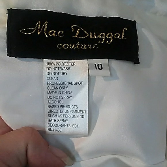 White with gold sequined trim backless formal - Picture 6 of 6